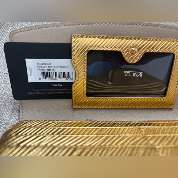 TUMI Belden Sling Crossbody Wallet Gold Leather - Picture 8 of 8